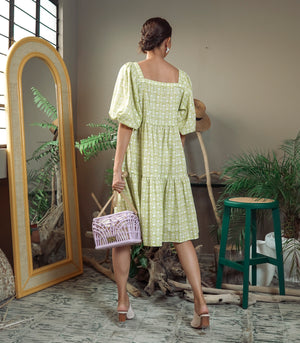 Florence Fling Maeko Tiered Puff Sleeve Dress (Pineapple)