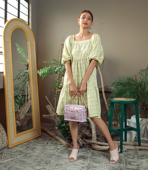 Florence Fling Maeko Tiered Puff Sleeve Dress (Pineapple)