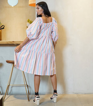 Florence Fling Maeko Tiered Puff Sleeve Dress (Multicolor Stripes)
