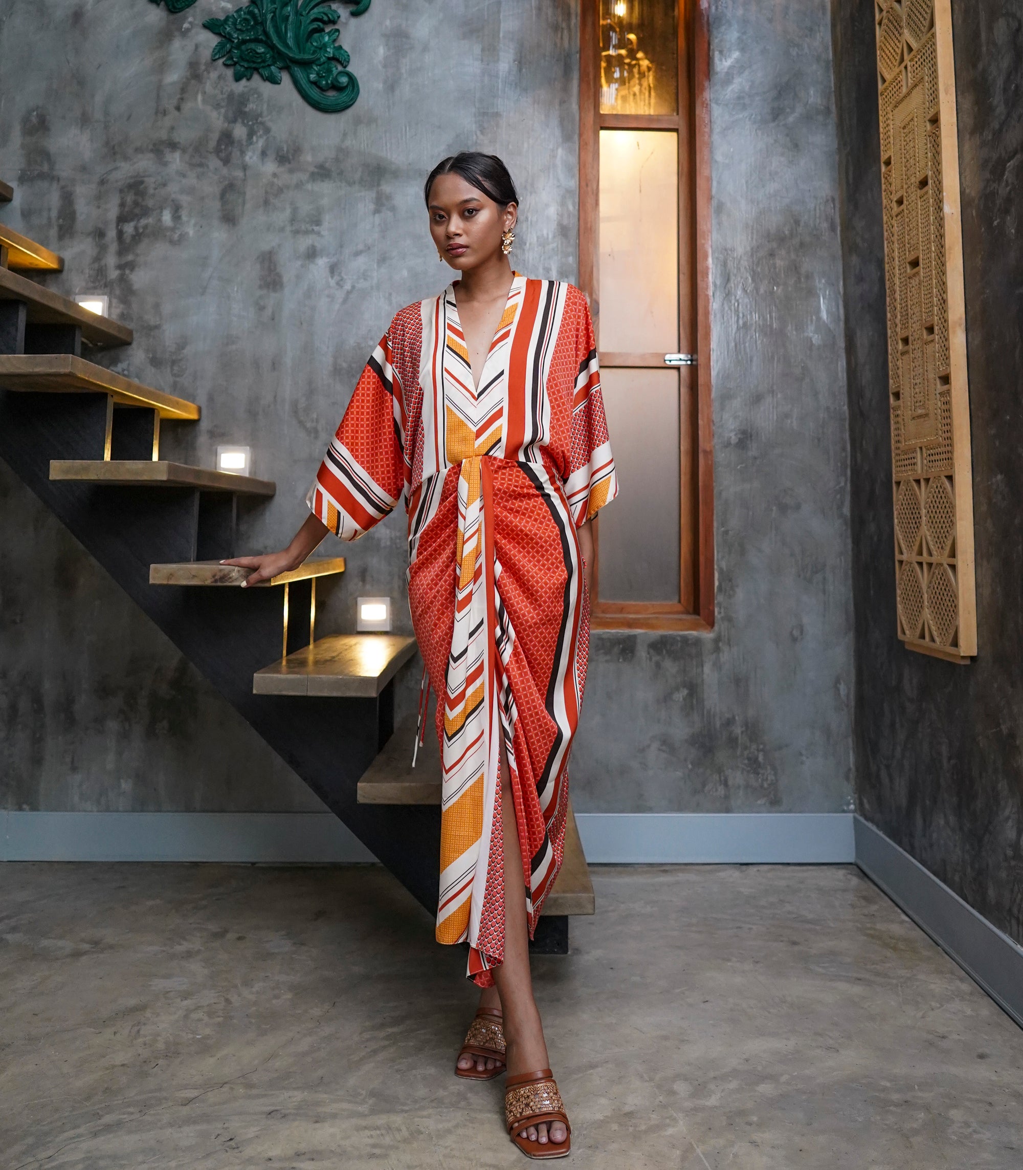 Marana Tha Renata Kimono Midi Dress (Stripes)