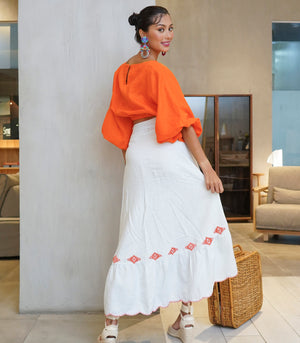 Rijeka Embroidered Wrap Skirt  (Dove)