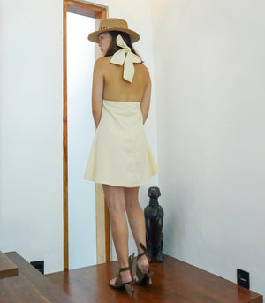 Meet Me At The Halter Linen Dress   Cream