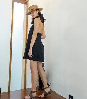 Meet Me At The Halter Linen Dress   Black