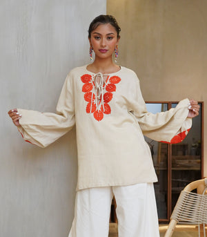 Brija Rust Embroidered Tunic (Beige)