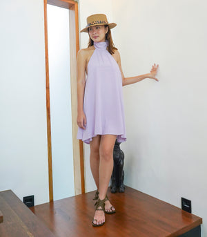 Meet Me At The Halter Linen Dress   Lilac