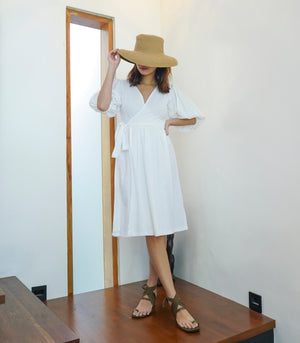 Señorita Puff Sleeve Wrap Dress White