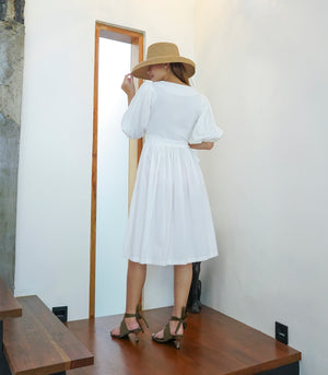 Señorita Puff Sleeve Wrap Dress White