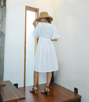 Señorita Puff Sleeve Wrap Dress White