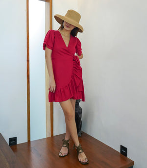 Belle of the Ball Linen Dress Lipstick Red