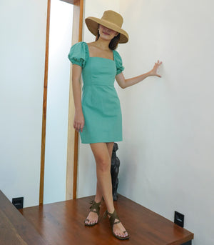 Puff Love Linen Dress Seafoam