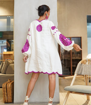 Turkana Embroidered White Scalloped Dress  (Dove)