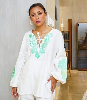 Brija Rust Embroidered Tunic  (Cream)