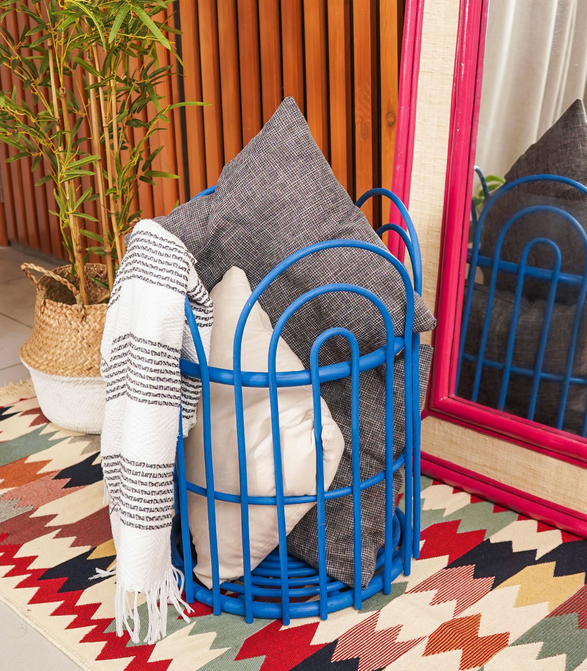 Rattan Hamper   Electric Blue