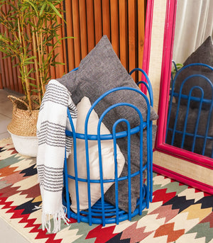Rattan Hamper   Electric Blue
