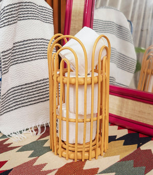 Rattan Tissue Roll Basket   Mustard