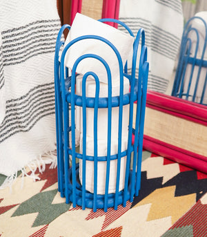 Rattan Tissue Roll Basket   Electric Blue
