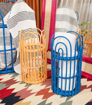 Rattan Tissue Roll Basket   Electric Blue
