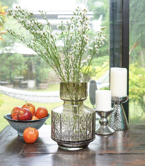 Salvia - A Colored Glass Vase with Embossed Pattern