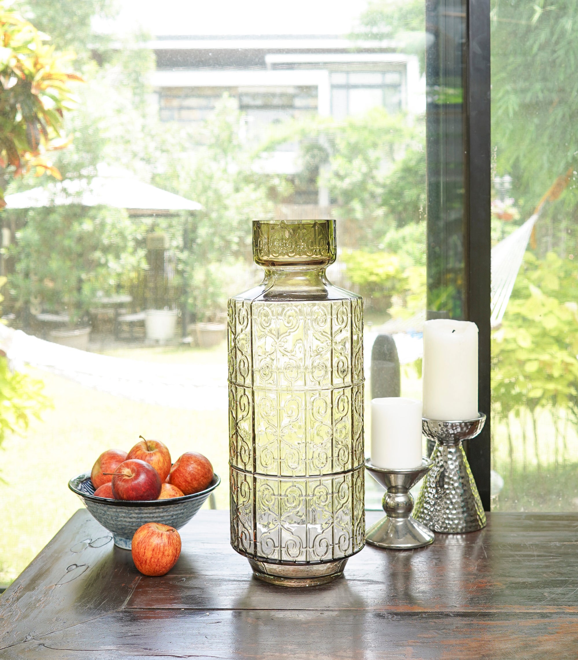 Salvia - C Colored Glass Vase with Embossed Pattern