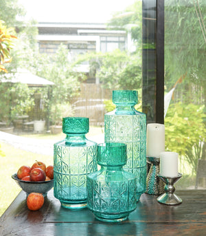 Salvia - C Colored Glass Vase with Embossed Pattern