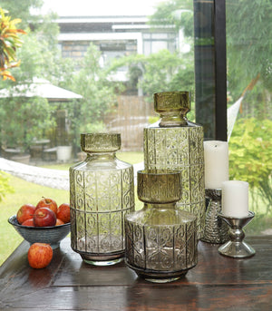 Salvia - C Colored Glass Vase with Embossed Pattern