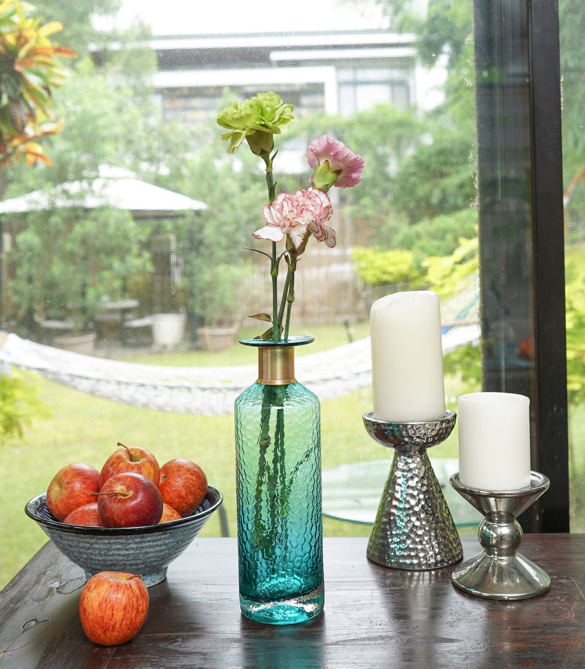 Malva- B   Colored Glass Vase  with Copper Neck