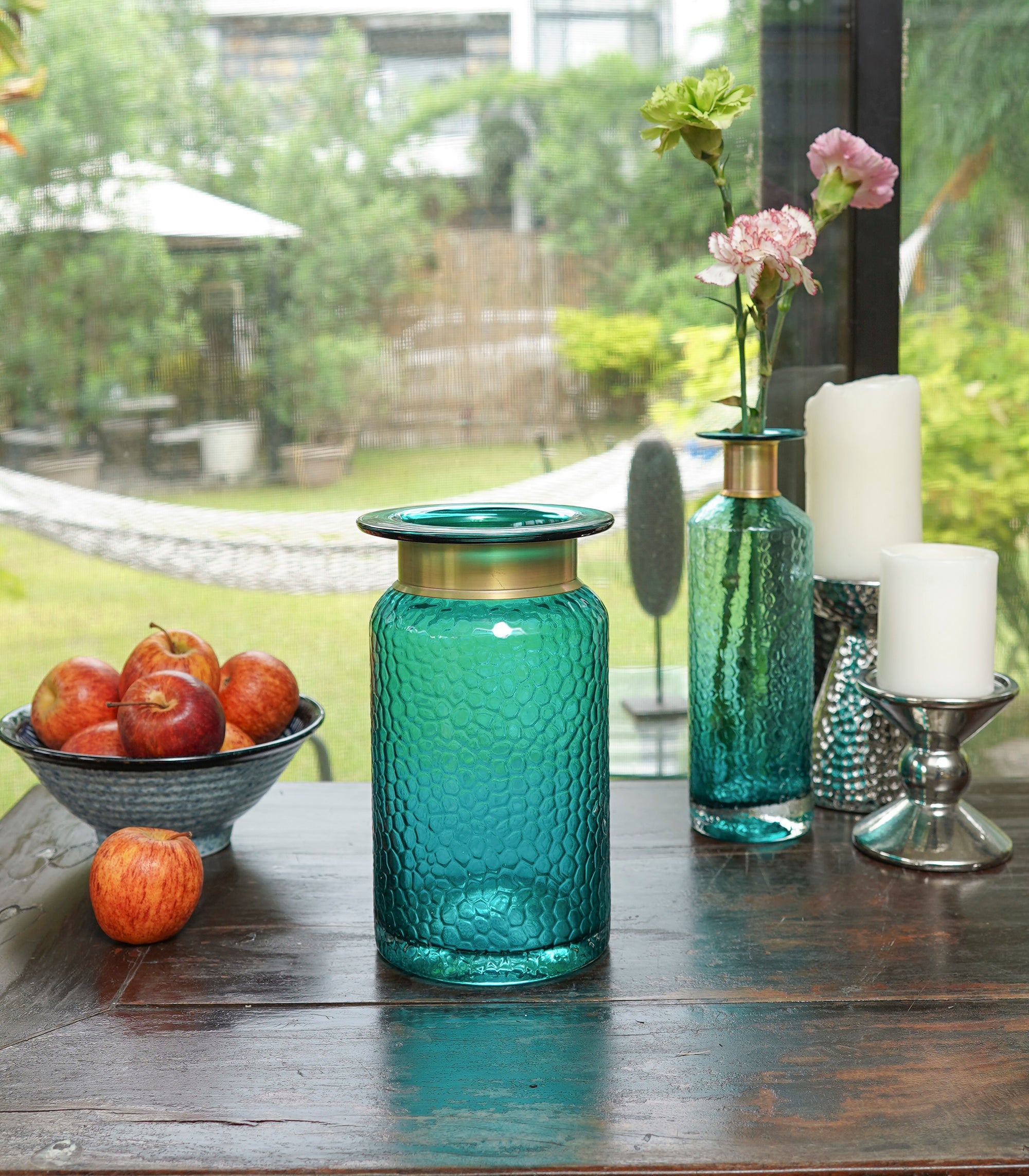 Malva - D  Colored Glass Vase with Copper Neck