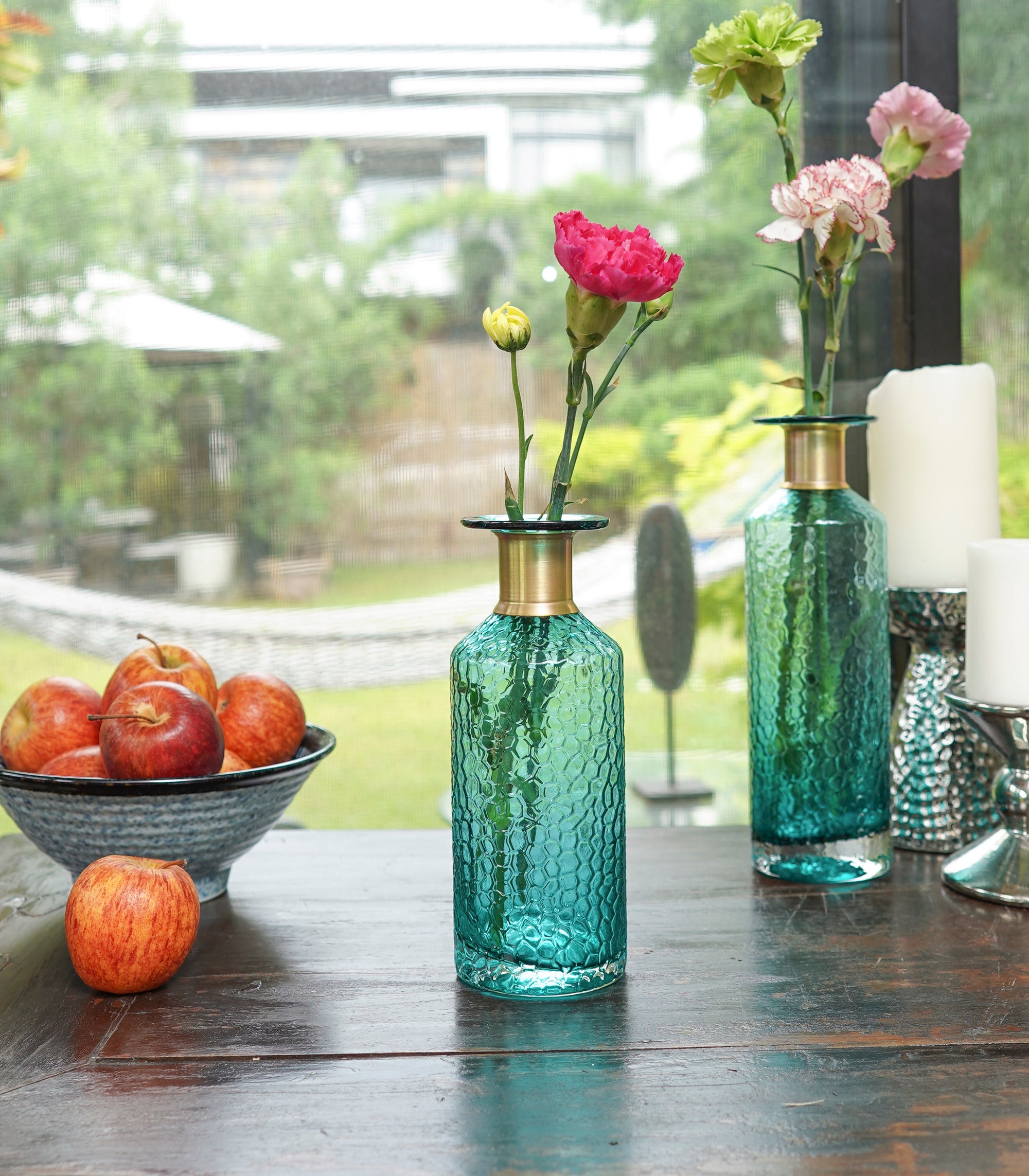 Malva - A   Colored Glass Vase with Copper Neck