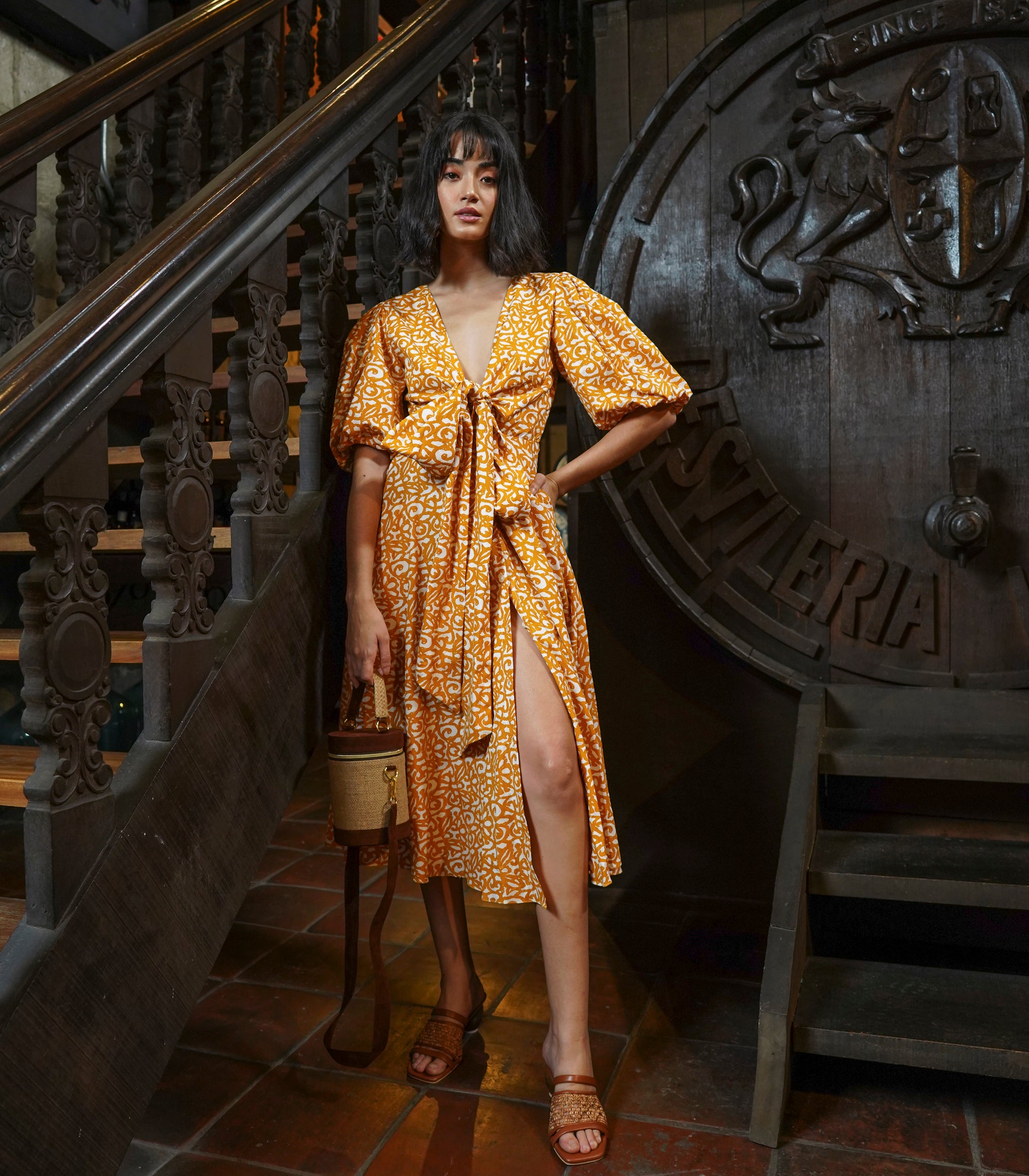 Oshawa Tie-Knot Midi Dress (Marigold)
