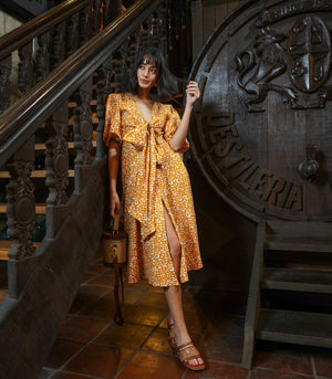 Oshawa Tie-Knot Midi Dress (Marigold)