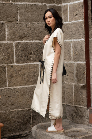 La Filippine V Neck Caftan     (Black & Beige)