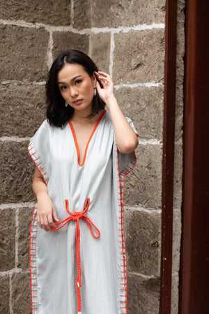 La Filippine V Neck Caftan     (Orange & Blue)