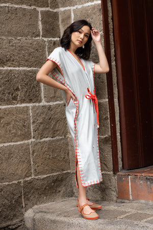 La Filippine V Neck Caftan     (Orange & Blue)