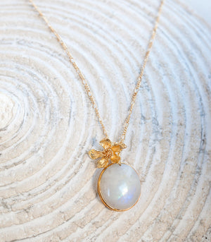 Ethereal Necklace - 26mm Moonstone & Flower Pendant TCC ETH-BW2 W64