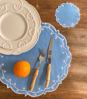 Covilha Scalloped Placemats + Coasters (Set of 6) - Cornflower Blue