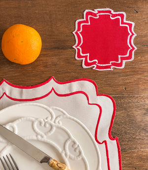 Bergamo Border Placemats and Coasters (Set of 6- Red)