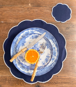 Batalha Scalloped Placemats + Coasters (Navy)