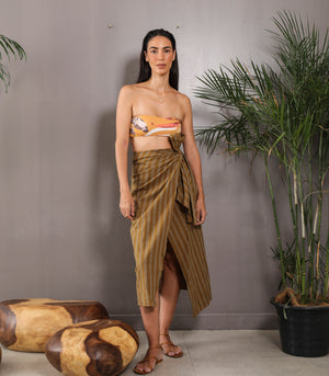 Vaslui Midi Wrap Skirt (Coyote Stripes)