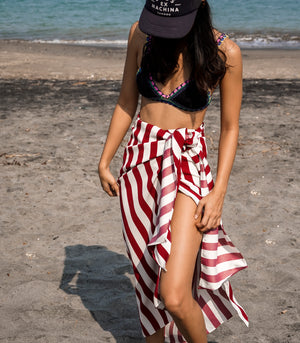 Vaslui Midi Wrap Skirt (Cherry Stripes)