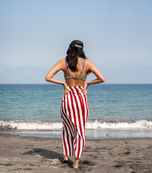 Vaslui Midi Wrap Skirt (Cherry Stripes)
