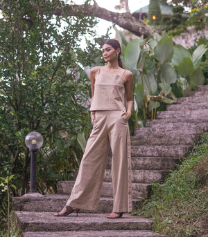 Abetone Top and Wide-Leg Pants with Side Buttons Set