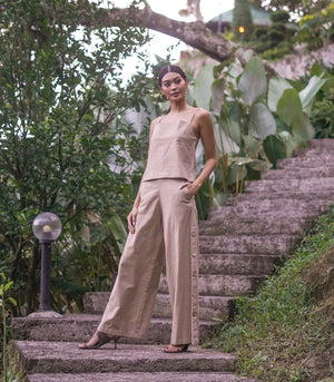 Abetone Top and Wide-Leg Pants with Side Buttons Set