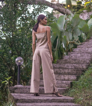 Abetone Top and Wide-Leg Pants with Side Buttons Set