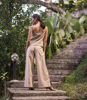 Abetone Top and Wide-Leg Pants with Side Buttons Set