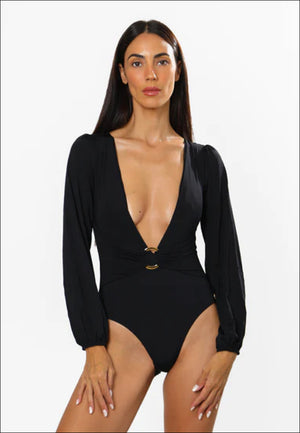 Agua Brazilian Iris Maillot Long Sleeve (Black)