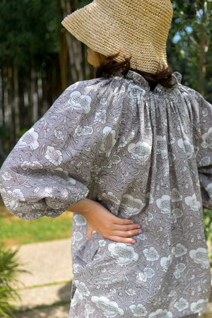 Ruffle Top and Shorts Set in Taupe and White Vinyl Flowers