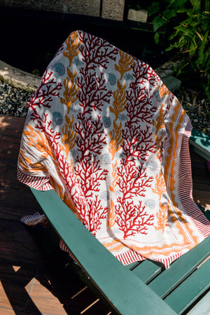 Sarong in Deep Red and Yellow Orange Corals