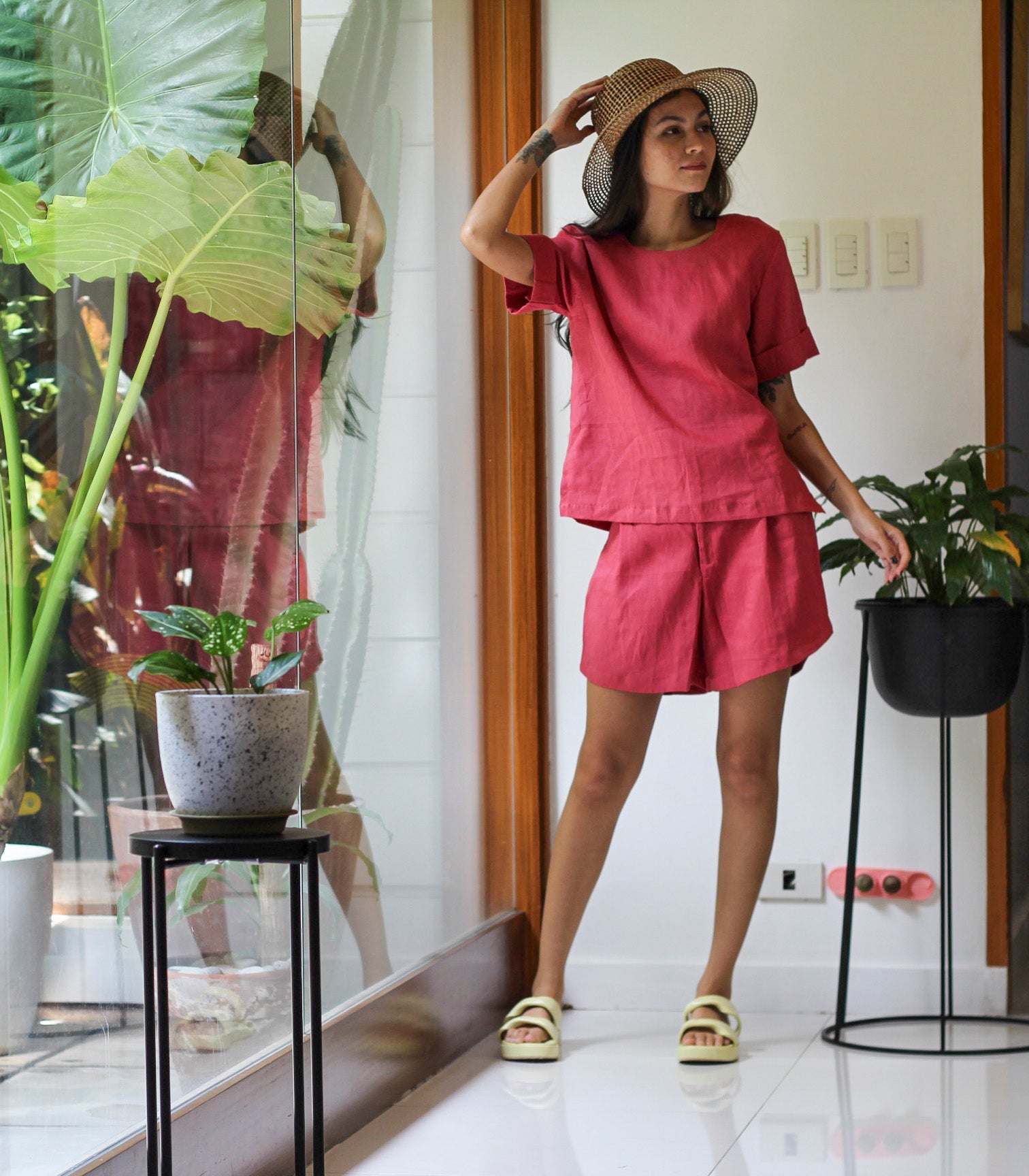 Florence Fling Alida Linen Top and Shorts Set        (Rose)