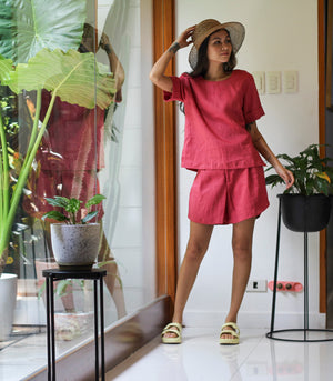 Florence Fling Alida Linen Top and Shorts Set        (Rose)