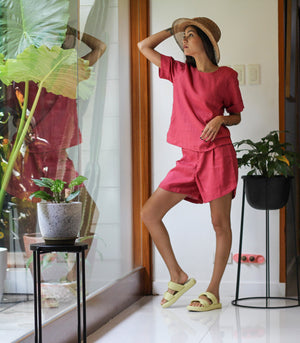Florence Fling Alida Linen Top and Shorts Set        (Rose)